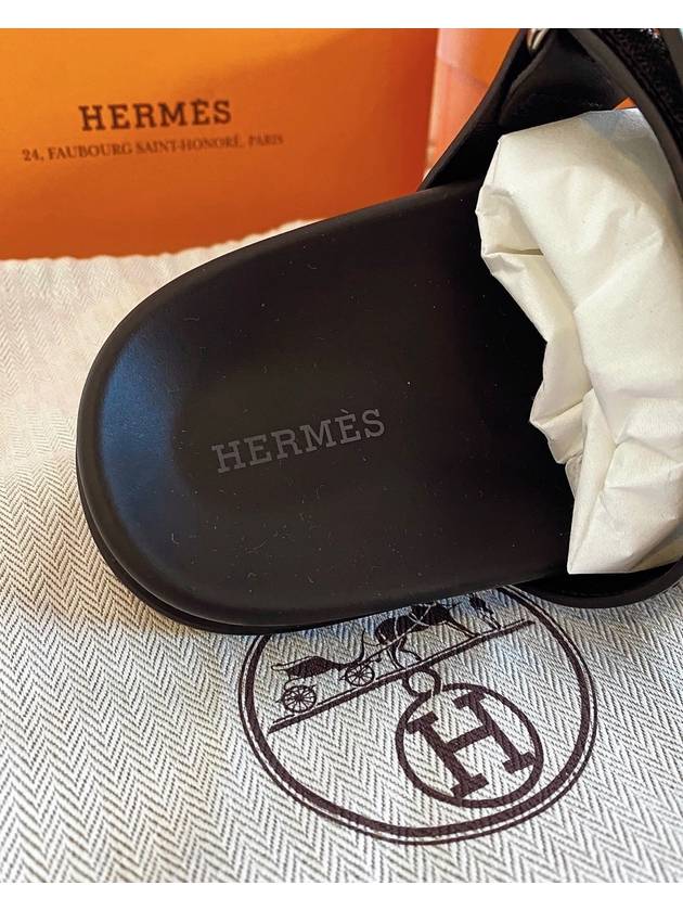 Hermes Chypre H Logo Calfskin Sandals Black - HERMES - BALAAN 7