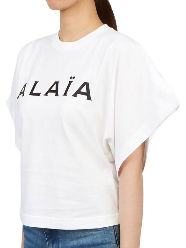 Logo Print Crew Neck Cotton Short Sleeve T-Shirt White - ALAIA - BALAAN 5