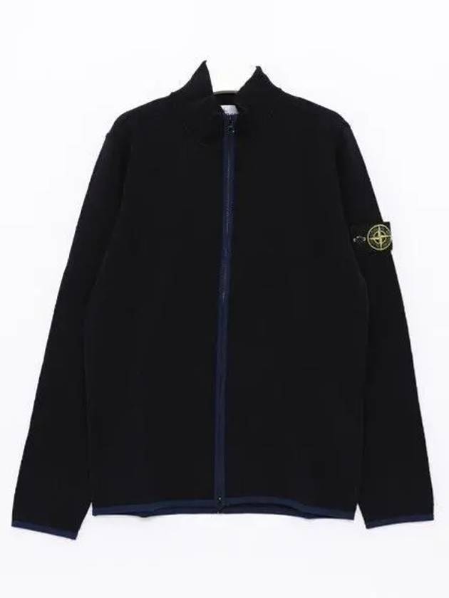 Compass Patch High Neck Stretch Wool Zip Up Cardigan Navy - STONE ISLAND - BALAAN 2