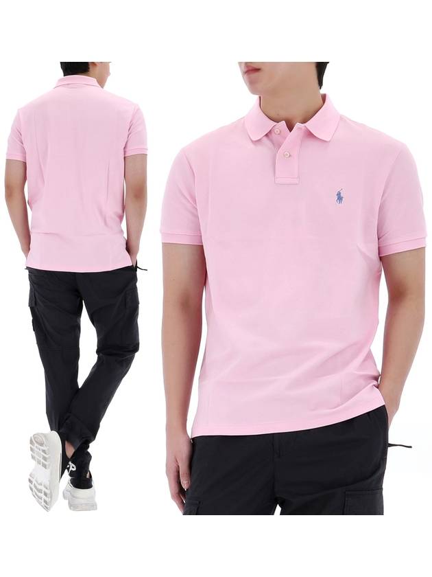 Men's Blue Embroidered Logo Polo Shirt Light Pink - POLO RALPH LAUREN - BALAAN.