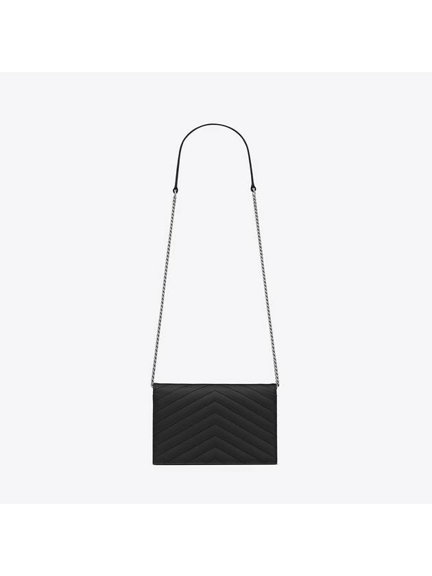 Cassandre Envelope Chain Shoulder Bag In Grain De Poudre Leather Noir - SAINT LAURENT - BALAAN 3