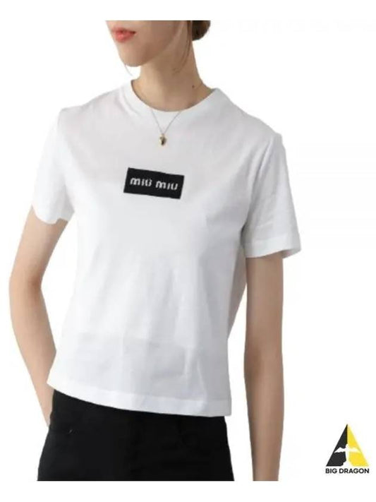 Embroidered Logo Short Sleeve T-Shirt White - MIU MIU - BALAAN 2