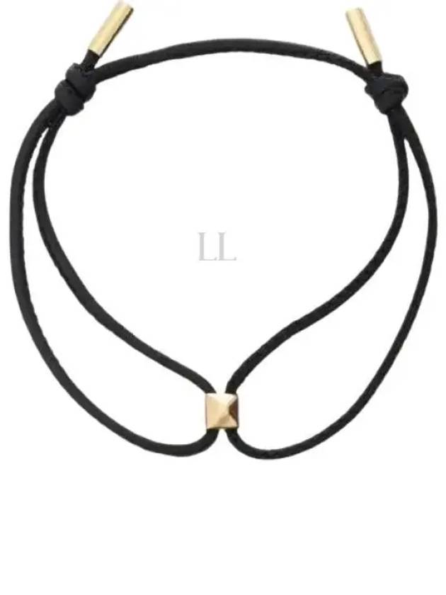V Logo Rockstud Leather Bracelet Black Gold - VALENTINO - BALAAN 2