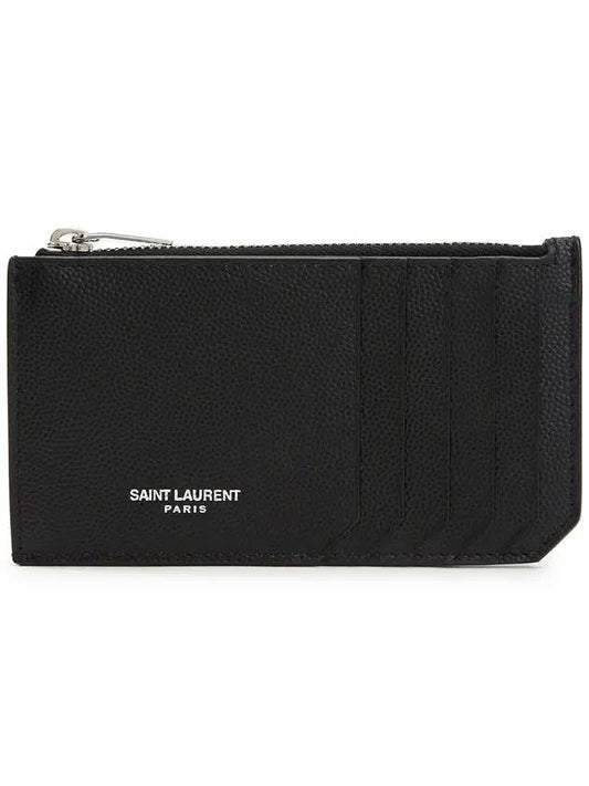 Leather Zipper Classic Fragment Card Wallet Black - SAINT LAURENT - BALAAN 1