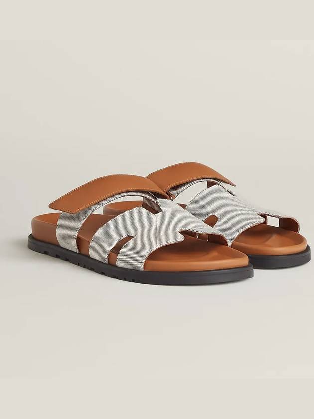 Chypre Canvas Calfskin Sandals Pronoir Natural - HERMES - BALAAN 2