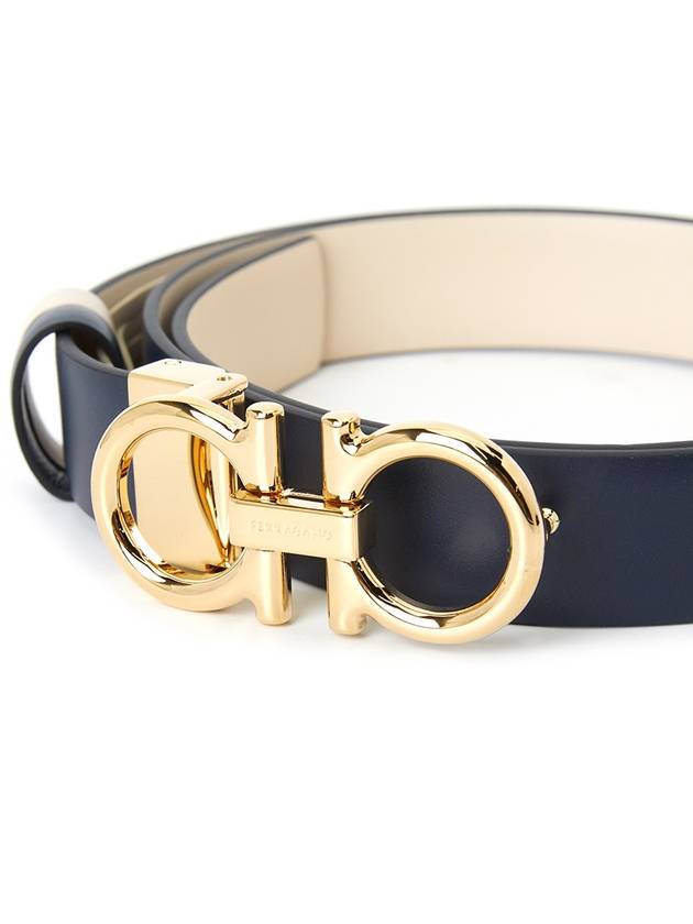 Women's Gancini Buckle Reversible Leather Belt Bone Navy - SALVATORE FERRAGAMO - BALAAN 7