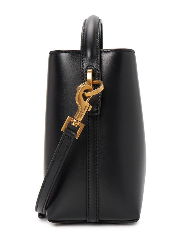 Le 37 Signature YSL Logo Shiny Leather Mini Bucket Bag Black - SAINT LAURENT - BALAAN 3