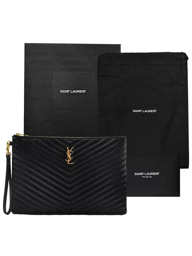 Gold Monogram Matelasse Clutch Bag Black - SAINT LAURENT - BALAAN 11