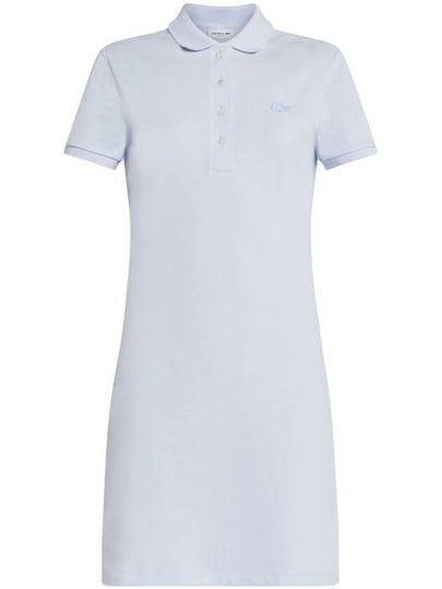 Women's Slim Fit Stretch Cotton Pique Polo Short Dress Light Blue - LACOSTE - BALAAN 2