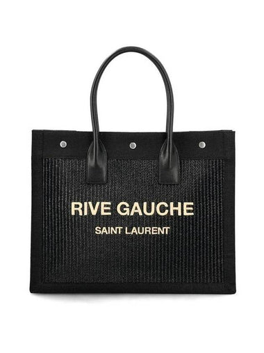 Rive Gauche Raffia Leather Small Tote Bag Black - SAINT LAURENT - BALAAN 1