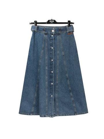 Logo Button Denim A-Line Skirt Blue - MSGM - BALAAN 1