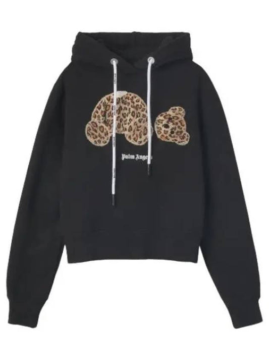 Leopard Bear Print Hooded Black Sweatshirt Hoodie - PALM ANGELS - BALAAN 1