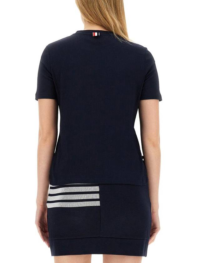 Women's High Twist Rip Stripe Short Sleeve T-Shirt Navy - THOM BROWNE - BALAAN 4