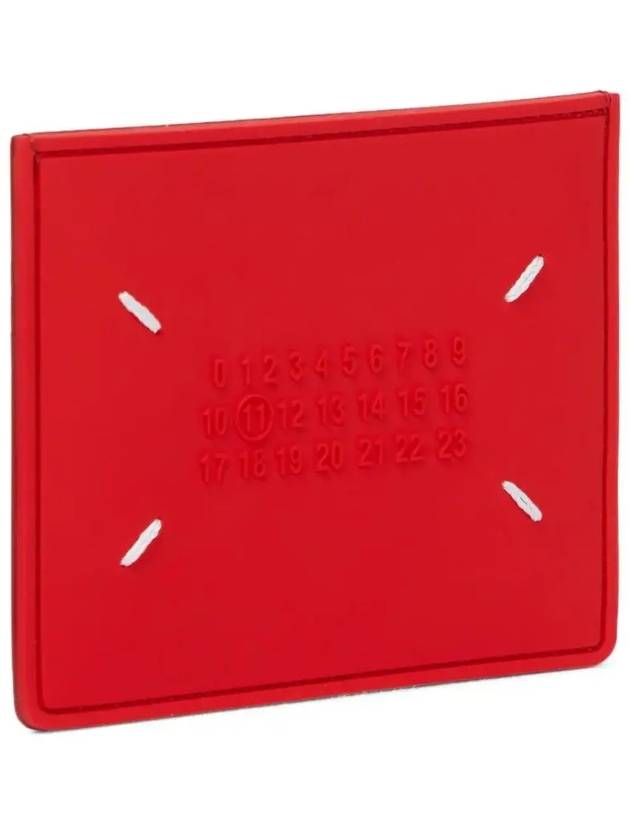 Maison Margiela Postitch Number Logo Leather Card Holder Red - MAISON MARGIELA - BALAAN 4