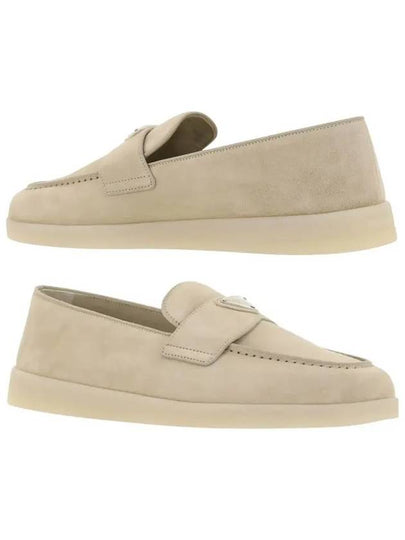 Triangle Logo Suede Loafers Beige - PRADA - BALAAN 2