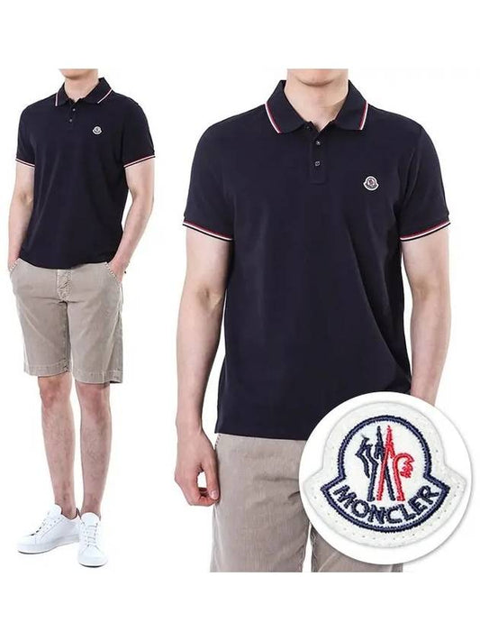 Logo Patch Polo Shirt Dark Blue - MONCLER - BALAAN 2