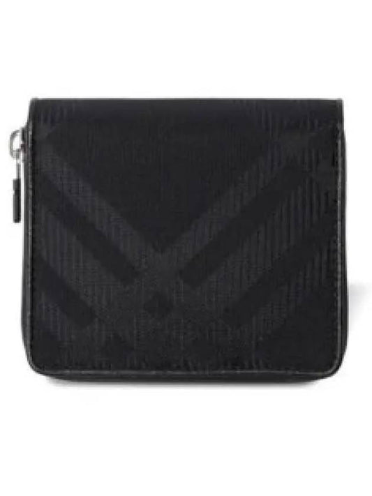 Check Pattern Leather Half Wallet Black - BURBERRY - BALAAN 2