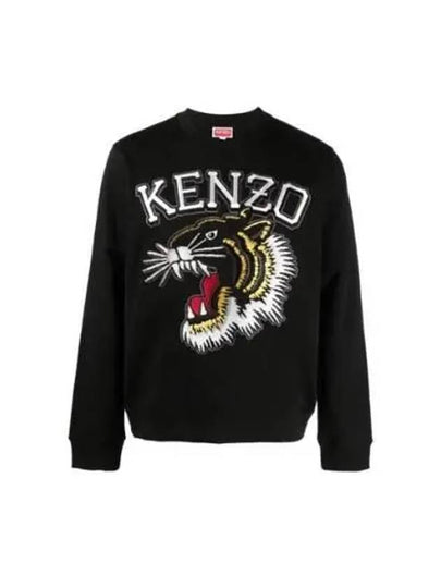 Tiger Varsity Slim Crew Neck Cotton Sweatshirt Black - KENZO - BALAAN 2