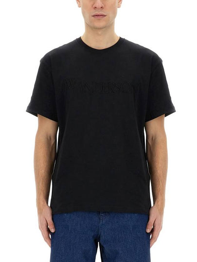 Embroidered Logo Cotton Short Sleeve T-Shirt Black - JW ANDERSON - BALAAN 2