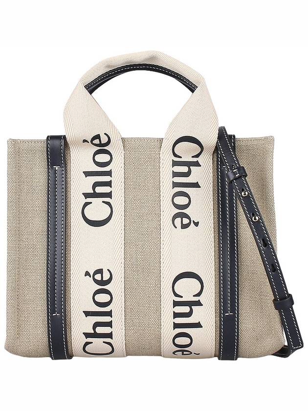 Woody Small Canvas Tote Bag Navy Beige - CHLOE - BALAAN 3