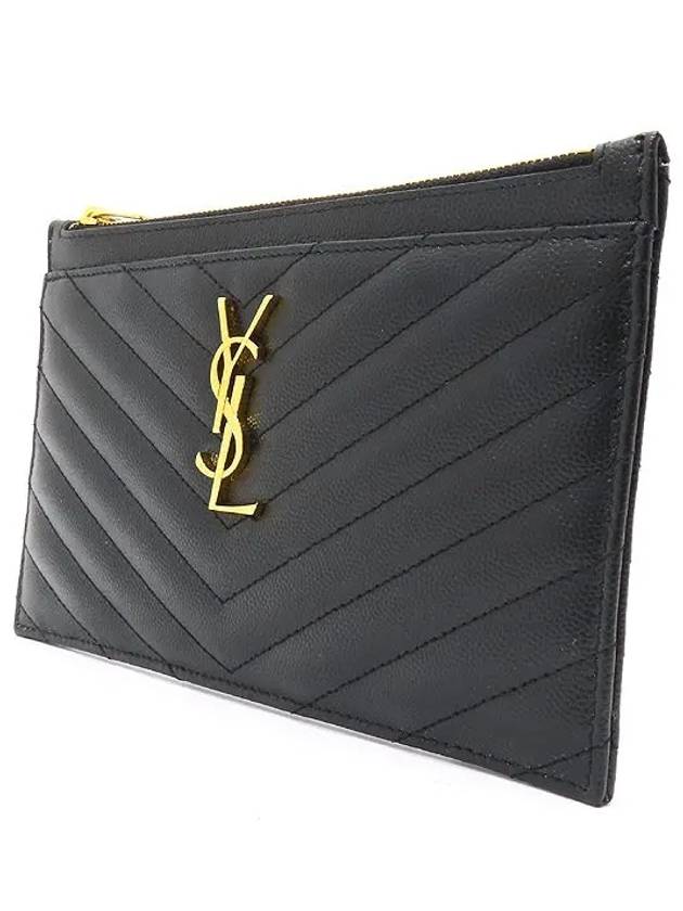 636312 Black Textured Quilted Gold Logo Monogram Bill Clutch - SAINT LAURENT - BALAAN 3