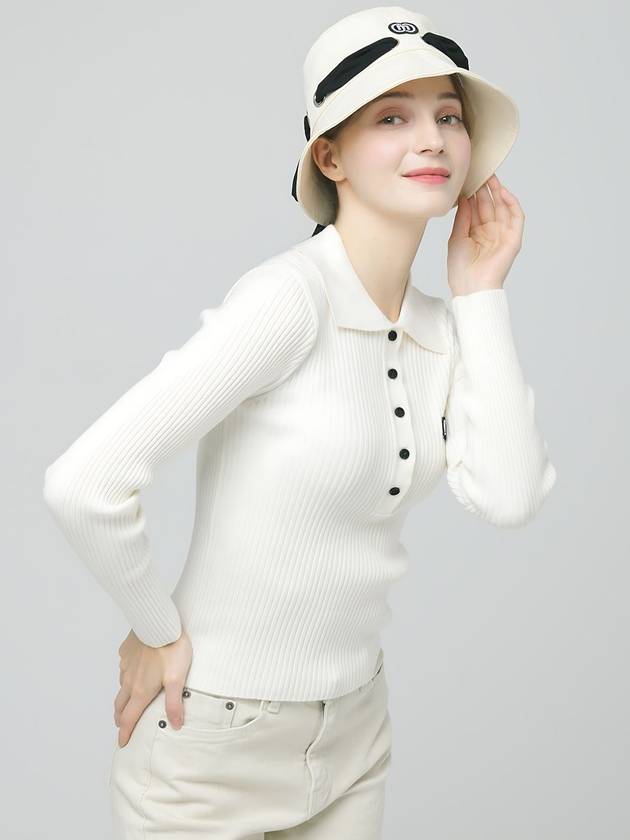 Doyou Know MC Women s Soft Rib Tissue Shirt Collar Slim Fit Ivory Knit DO6242KT12 - DOYOUKNOWMC GOLF WEAR - BALAAN 3