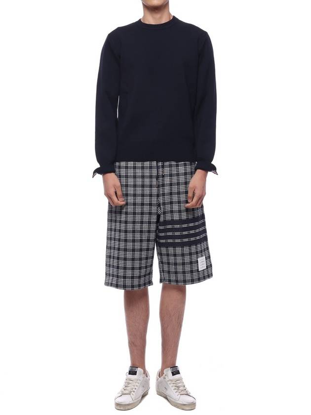 Center Back Striped Stitch Merino Wool Knit Top Navy - THOM BROWNE - BALAAN 4