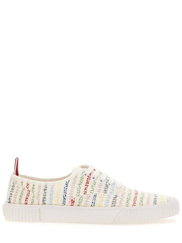 Grosgrain Trimmed Tweed Low Top Sneakers White - THOM BROWNE - BALAAN 2