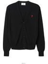 Red Heart Logo Merino Wool Cardigan Black - AMI - BALAAN 7