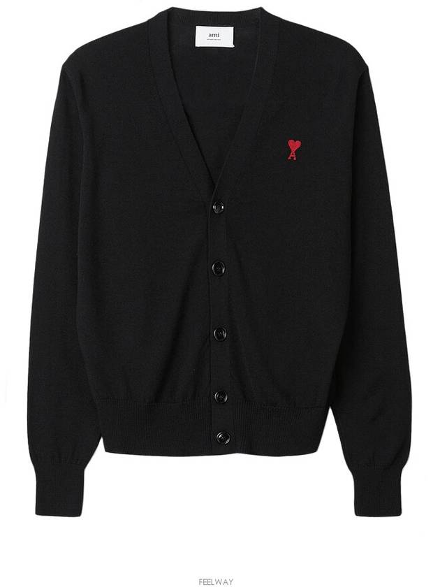 Red Heart Logo Merino Wool Cardigan Black - AMI - BALAAN 7