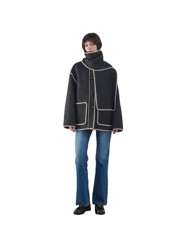 Women's Braid Line Muffler Single Coat Charcoal - MITTE - BALAAN 1