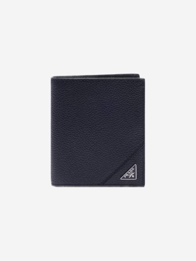 Vitello Triangle Logo Half Wallet Baltic Blue - PRADA - BALAAN 1