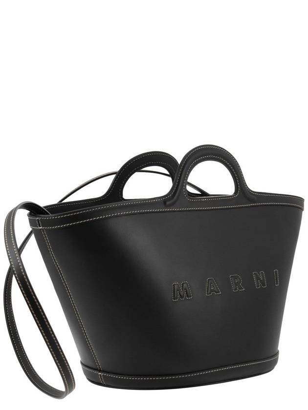 Tropicalia Small Leather Tote Bag Black - MARNI - BALAAN 5