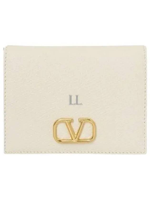 Compact V Logo Signature Calfskin Half Wallet Ivory - VALENTINO - BALAAN 2