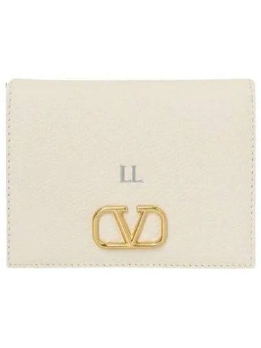 Compact V Logo Signature Calfskin Half Wallet Ivory - VALENTINO - BALAAN 2