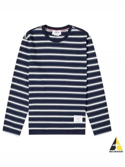 Stripe Jersey Oversized Long Sleeve T-Shirt Navy - THOM BROWNE - BALAAN 2