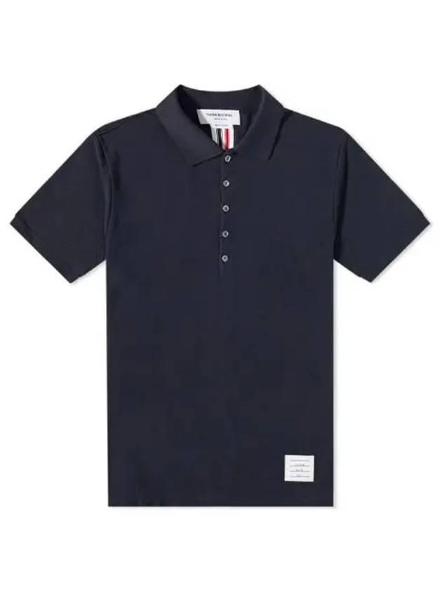 Side Slit Three Stripe Tab Short Sleeve Polo Shirt Navy - THOM BROWNE - BALAAN 2