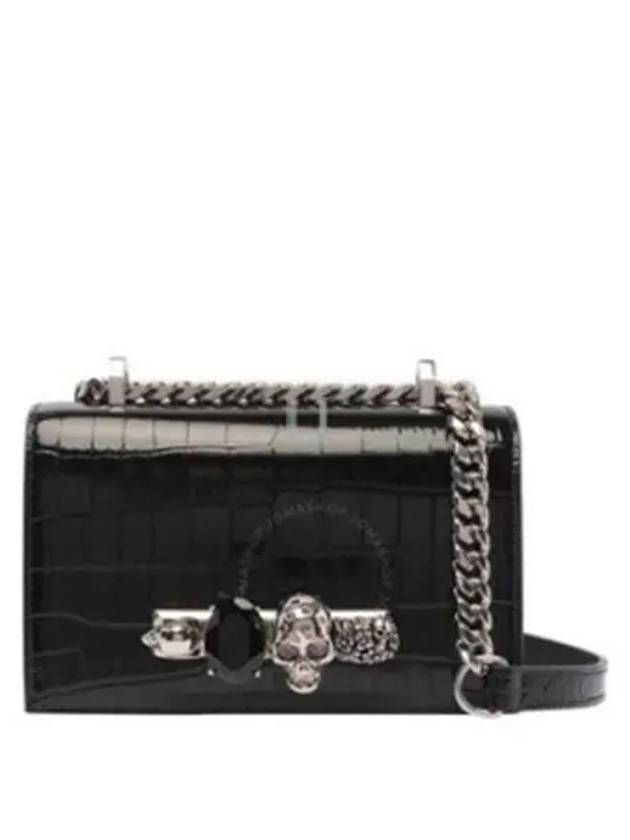 Crocodile Leather Embossed Black Jewel Silver Skull Satchel Shoulder Bag Black - ALEXANDER MCQUEEN - BALAAN 2