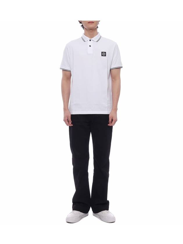 Stretch Cotton Pique Short Sleeve Polo Shirt White - STONE ISLAND - BALAAN 4