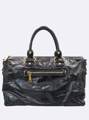 BL0678 Black color VITELLO SHINE leather tote bag - PRADA - BALAAN 1