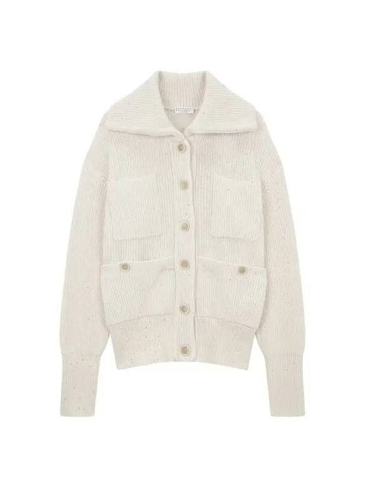 Shimaeul 8th Anniversary 10 ePoint 9 8 Women s Big Collar Sequin Knit Cardigan Light Beige 270313 - BRUNELLO CUCINELLI - BALAAN 1