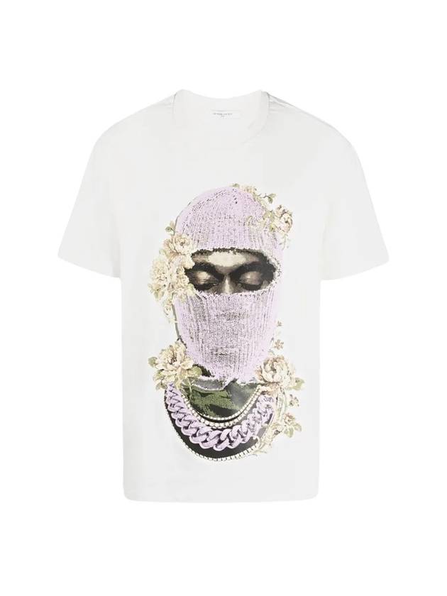 Mask Rose Print Short Sleeve T-Shirt White - IH NOM UH NIT - BALAAN 1