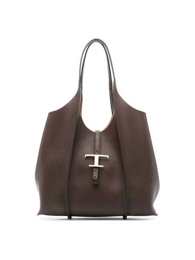 T Timeless Leather Medium Shopping Tote Bag Brown - TOD'S - BALAAN 2