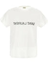 Reverse Logo Print Cotton Short Sleeve T-Shirt White - SAINT LAURENT - BALAAN 2