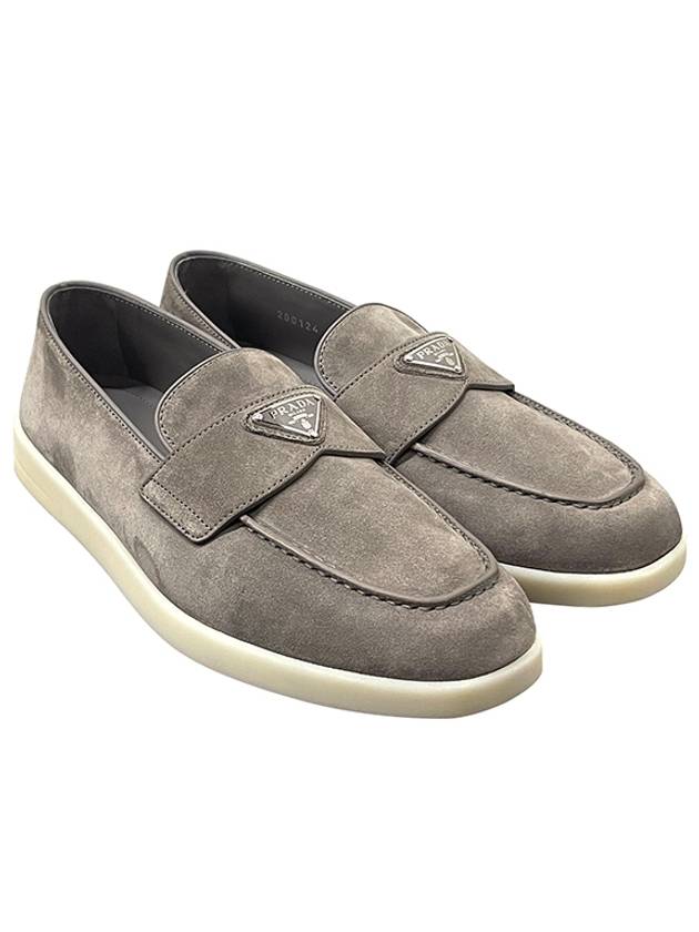 Triangle Logo Suede Loafers Grey - PRADA - BALAAN 2