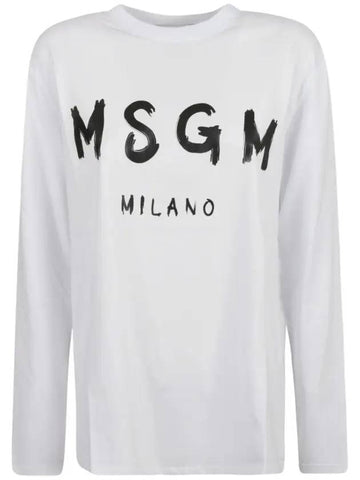 Milano Brushed Logo Cotton Long Sleeve T-Shirt White - MSGM - BALAAN 1