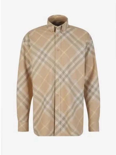 Check Cotton Long Sleeve Shirt Beige - BURBERRY - BALAAN 2