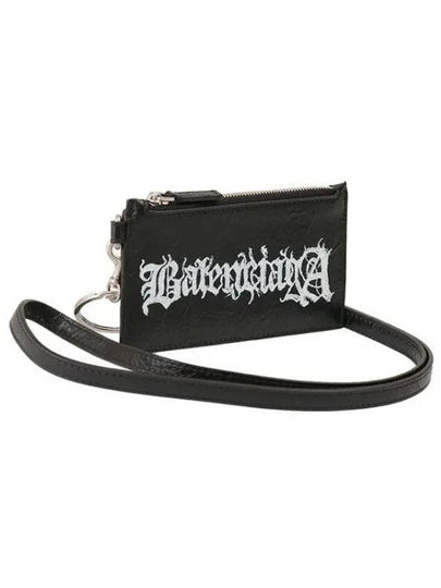 Logo Print Neck Strap Leather Card Wallet Black - BALENCIAGA - BALAAN 2