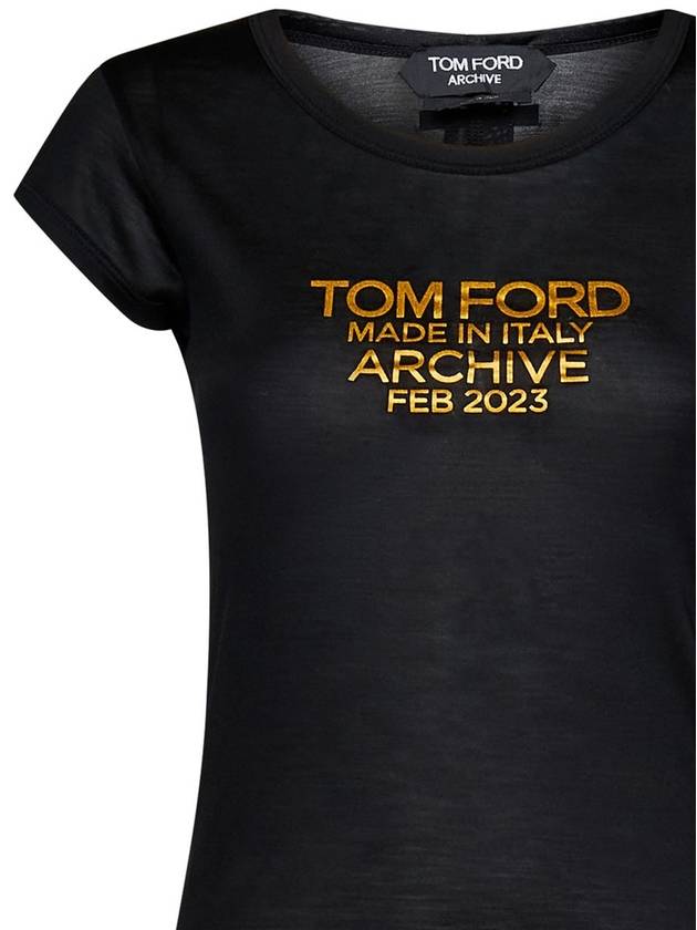 Tom Ford Black And Gold Silk T-Shirt - TOM FORD - BALAAN 3