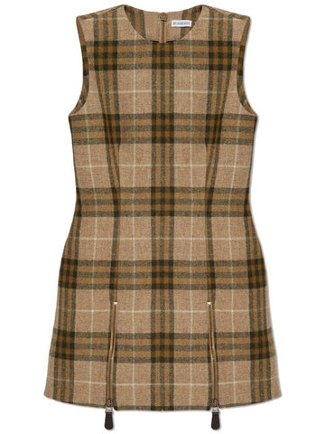 Burberry Wool Dress With Check Pattern, Women's, Beige - BURBERRY - BALAAN 1